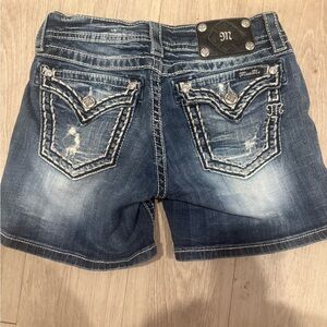 Miss Me Women's Blue Denim Shorts 90s y2k studded rhinestone gem stone